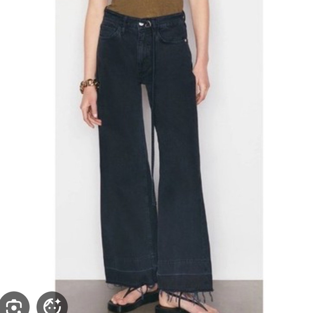 Frame Denim Black Cropped Jeans Supermoon raw hem high rise sz 27 denim wide leg